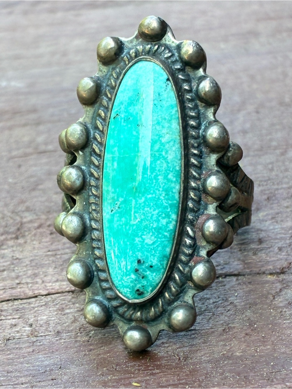 Turquoise Oval Statement Ring in Teal and Antique Silver